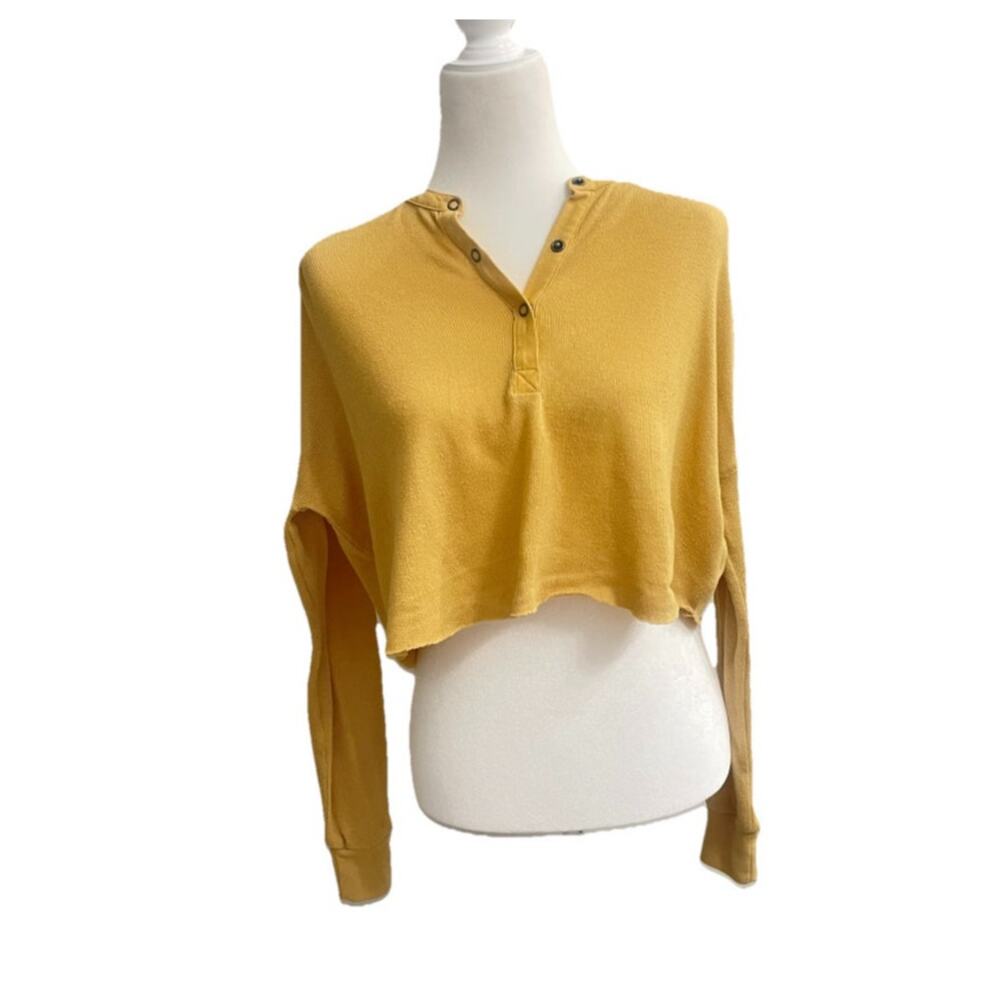 Urban Outfitters Women’s Out From Under Cropped Henley Top Size S Gold Yellow